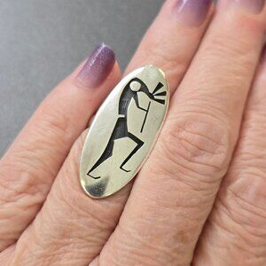 Vintage Sterling Silver Kokopelli Ring Hopi Native Oval Statement HS310
